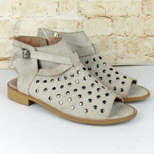 Anthro Musse & Cloud Leather Studded Peep Toe Ankle Booties Size 40 US 9 Rock